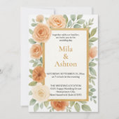 Elegant Peach Floral Wedding Invitation – Editable 招待状 (正面)