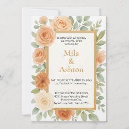 Elegant Peach Floral Wedding Invitation – Editable 招待状