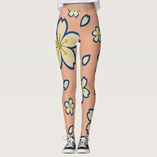 Elegant Peach Kimono – Traditional Japanese Floral レギンス