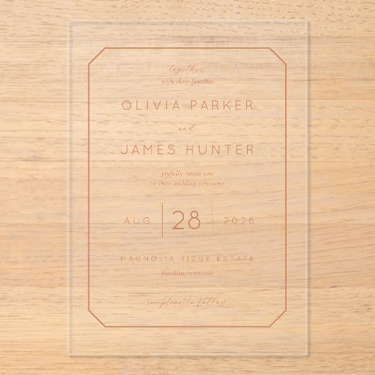 Elegant Peach Minimalist Wedding Invitation アクリル招待状 (正面)