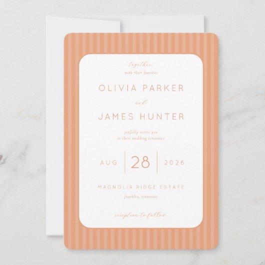 Elegant Peach Minimalist Wedding Invitation 招待状 (正面)