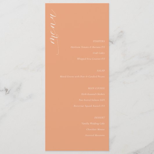 Elegant Peach Minimalist Wedding Menu メニュー (正面)