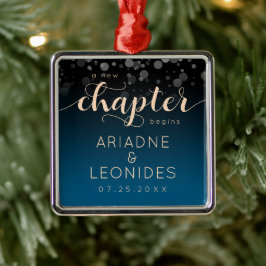 Elegant Peach Oceanic Blue Wedding A New Chapter メタルオーナメント