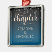 Elegant Peach Oceanic Blue Wedding A New Chapter メタルオーナメント (左)