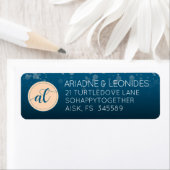 Elegant Peach Oceanic Blue Wedding Initials ラベル (インサイチュ)