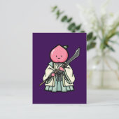 Elegant Peach Onna-musha Samurai Warrior Illustrat ポストカード (スタンド正面)