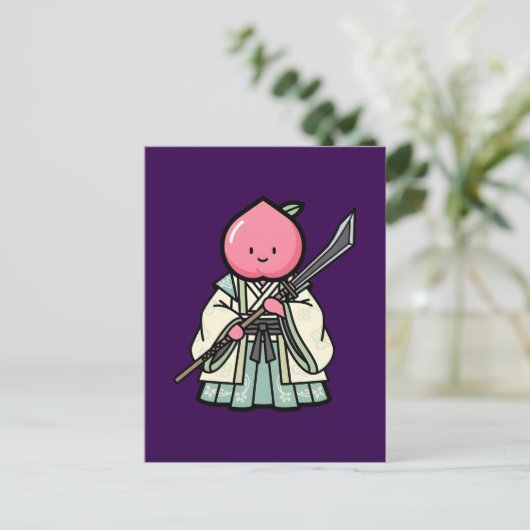 Elegant Peach Onna-musha Samurai Warrior Illustrat ポストカード (スタンド正面)