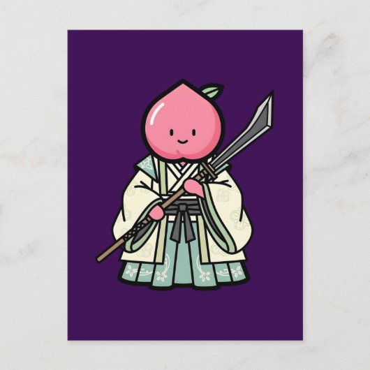 Elegant Peach Onna-musha Samurai Warrior Illustrat ポストカード (正面)