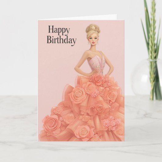 Elegant Peach Rose Gown Birthday Card for Her カード (正面)