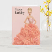 Elegant Peach Rose Gown Birthday Card for Her カード (黄色い花)