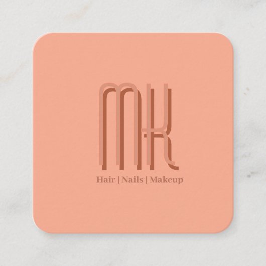 Elegant Peach Salon Monogram Appointment Card 予約カード (正面)