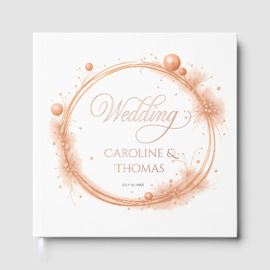 Elegant Peach Sparkle Wedding Script Calligraphy ゲストブック (正面)