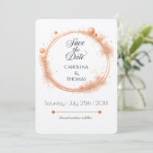 Elegant Peach Sparkle Wedding Script Calligraphy セーブザデート (スタンド正面)