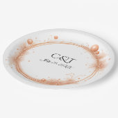 Elegant Peach Sparkle Wedding Script Calligraphy ペーパープレート (アングル)
