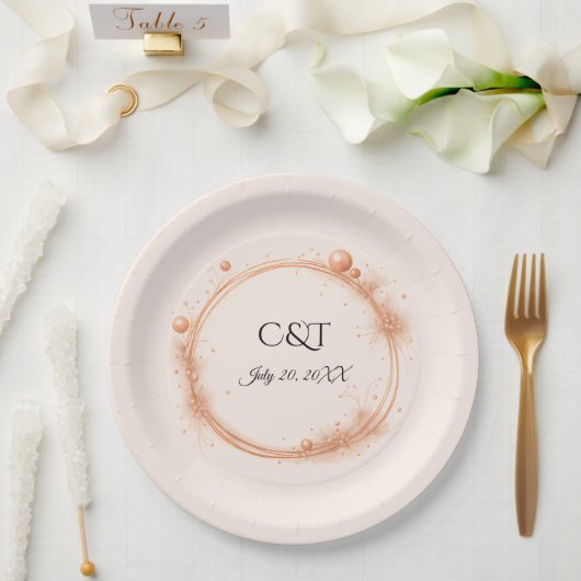 Elegant Peach Sparkle Wedding Script Calligraphy ペーパープレート (ウェディング)