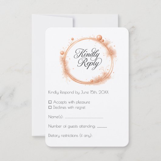 Elegant Peach Sparkle Wedding Script Calligraphy 出欠カード (正面)