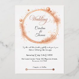 Elegant Peach Sparkle Wedding Script Calligraphy 箔招待状