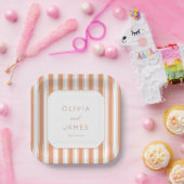 Elegant Peach Striped Geometric ペーパープレート (パーティー)