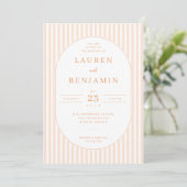 Elegant Peach Striped Wedding Invitation 招待状 (スタンド正面)