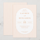 Elegant Peach Striped Wedding Invitation 招待状 (正面/裏面)
