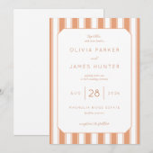Elegant Peach Striped Wedding Invitation 招待状 (正面/裏面)