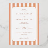 Elegant Peach Striped Wedding Invitation 箔招待状 (正面)