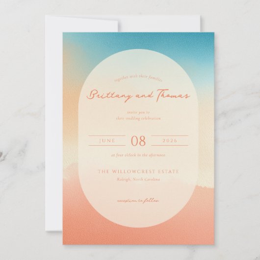 Elegant Peach Watercolor Wedding Invitation 招待状 (正面)