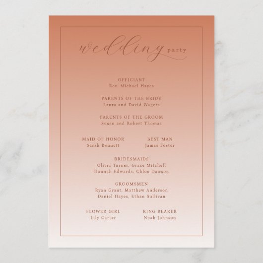 Elegant Peach Wedding Ceremony Program プログラム (裏面)