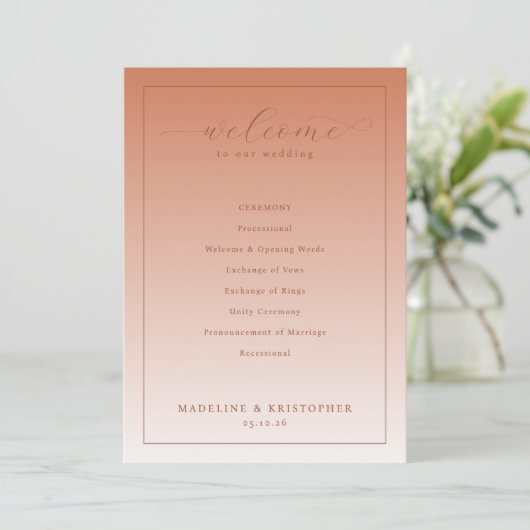 Elegant Peach Wedding Ceremony Program プログラム (スタンド正面)