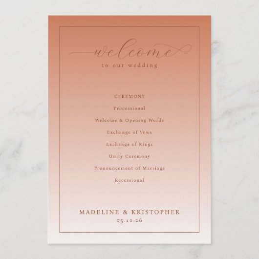 Elegant Peach Wedding Ceremony Program プログラム (正面)