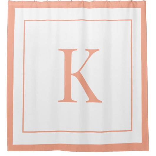 Elegant Peach white Initial Monogram  シャワーカーテン (正面)