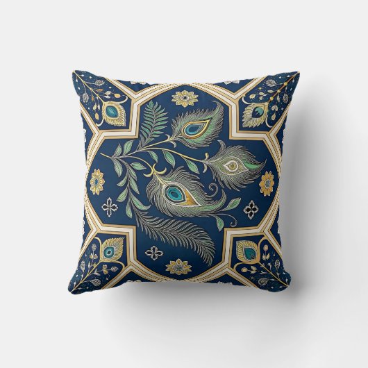 Elegant Peacock Feather Decorative Throw Pillow クッション (裏面)