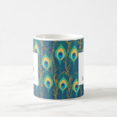 Elegant Peacock Feather Monogram Custom Name Mug コーヒーマグカップ (中央)