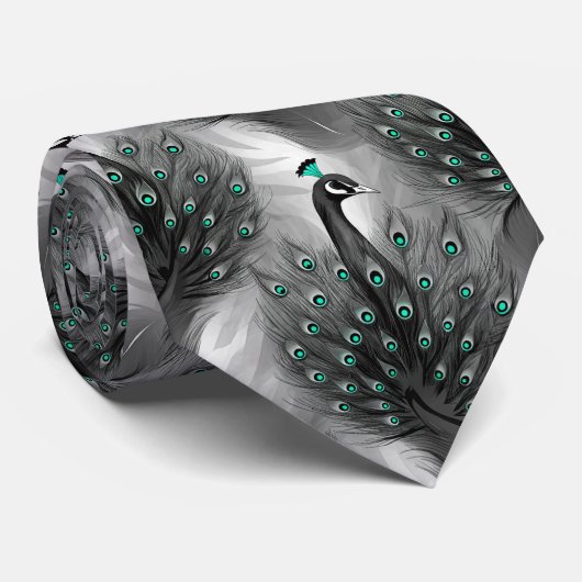 Elegant Peacock Feather Teal Eyes Pattern ネクタイ (ロール)