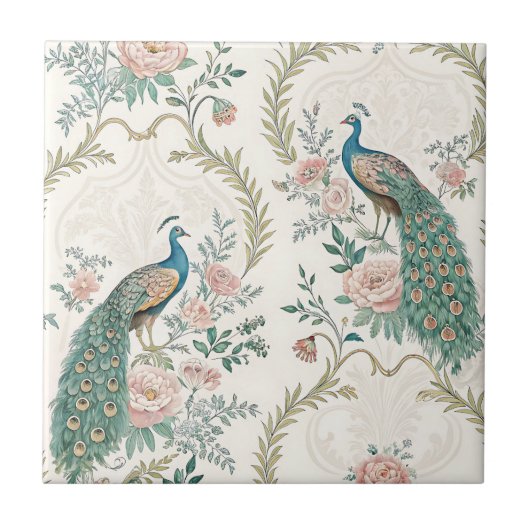 Elegant Peacock Floral Vintage (15) タイル (正面)
