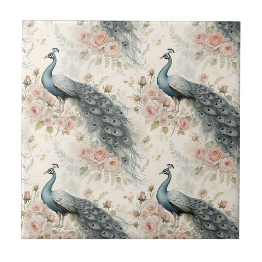 Elegant Peacock Floral Vintage (17) タイル (正面)