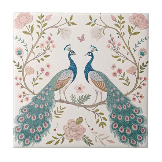 Elegant Peacock Floral Vintage (18) タイル (正面)