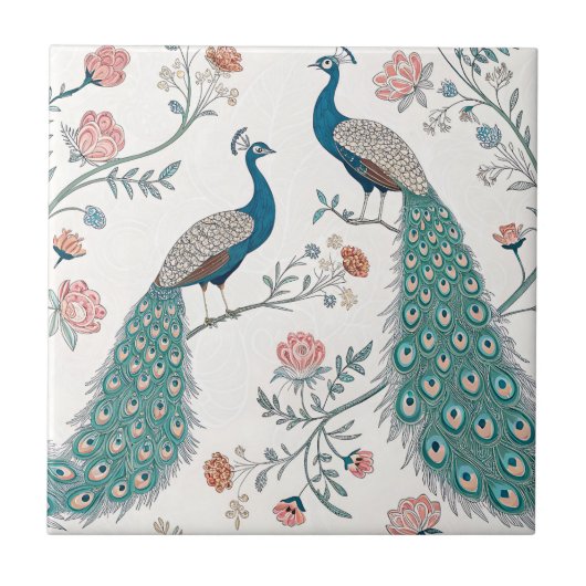 Elegant Peacock Floral Vintage (19) タイル (正面)
