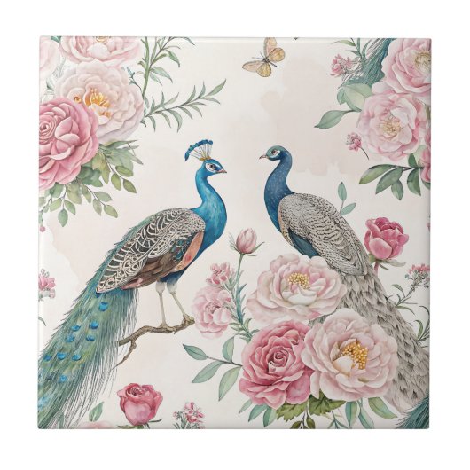Elegant Peacock Floral Vintage (1) タイル (正面)