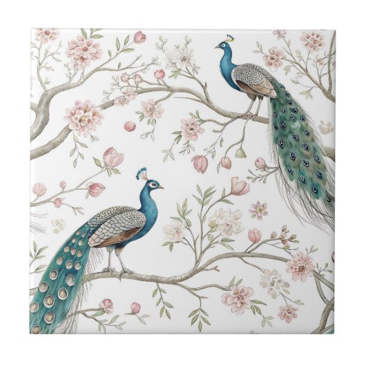 Elegant Peacock Floral Vintage (2) タイル (正面)
