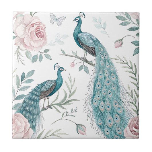 Elegant Peacock Floral Vintage (6) タイル (正面)