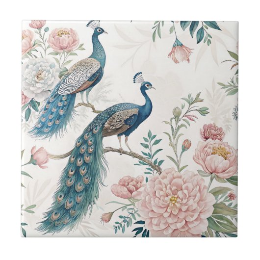 Elegant Peacock Floral Vintage (8) タイル (正面)