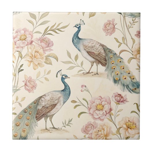 Elegant Peacock Floral Vintage (9) タイル (正面)
