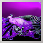 ELEGANT PEACOCK IN PURPLE ポスター<br><div class="desc">Elegant Jewel in blue violet black colors Digital graphic design by Bulgan Lumini . Part from new collection ARCADIA .</div>