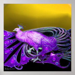 ELEGANT PEACOCK IN PURPLE YELLOW ポスター