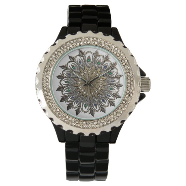 Elegant Peacock Mandala Watch 腕時計 (正面)
