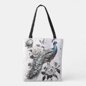 Elegant Peacock Tote Bag with Floral Illustration  トートバッグ (裏面)