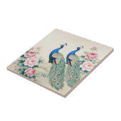 Elegant Peacocks Pink Peonies Asian  タイル (側面)