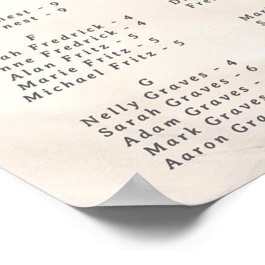 Elegant Pearl Bow Alphabetical Guest Seating Chart ポスター (角)