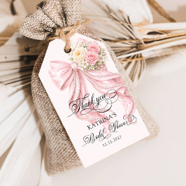 Elegant Pearl Bow Bridal Shower Gift Tags ギフトタグ
